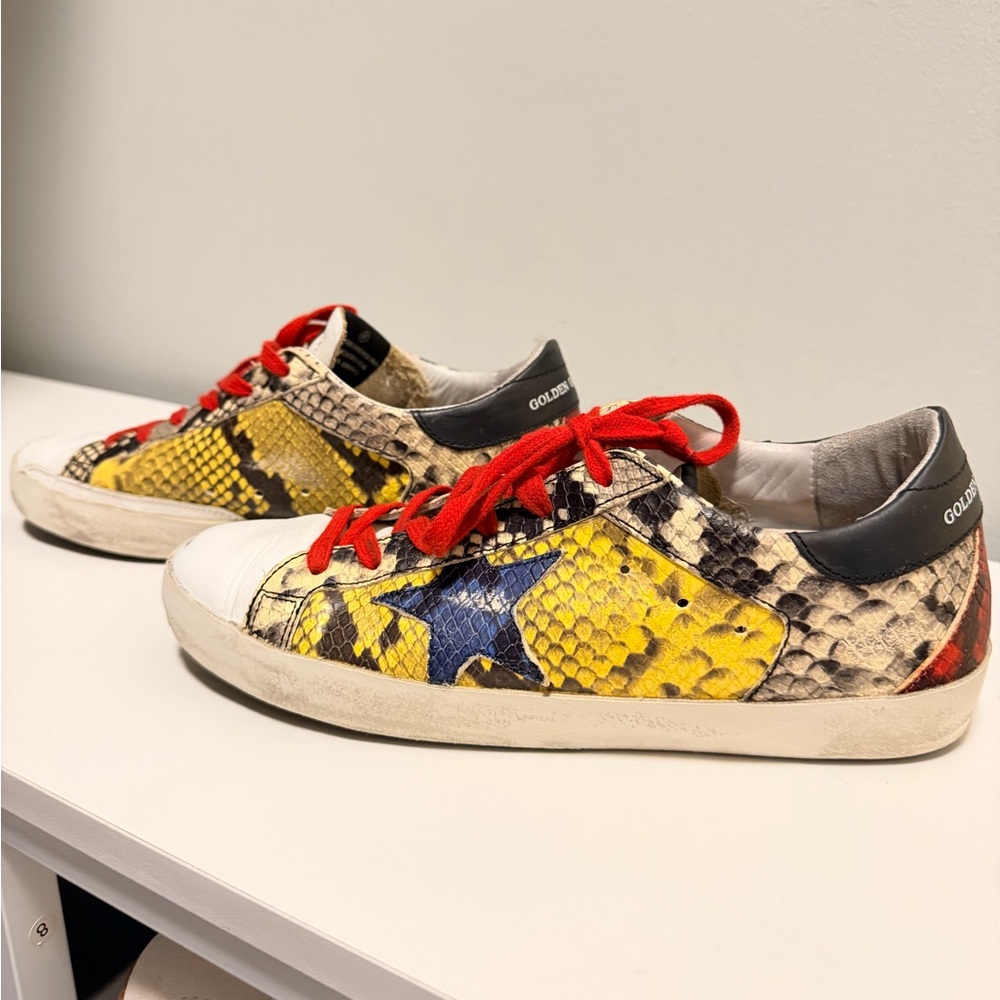 Golden Goose Multicolor Snakeskin Sneakers with Red Laces